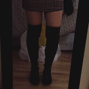 black faux leather over the knee boots